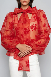 Drust Tie Up Floral Mesh Top