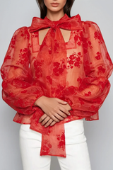 Drust Tie Up Floral Mesh Top