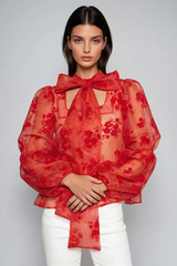 Drust Tie Up Floral Mesh Top