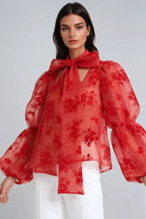 Drust Tie Up Floral Mesh Top