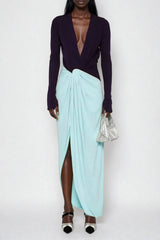 Duje Colorblock Plunge Twist Maxi Dress