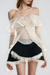 Dulf Off Shoulder Flower Ruffle Skirt Set
