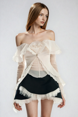 Dulf Off Shoulder Flower Ruffle Skirt Set