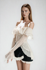 Dulf Off Shoulder Flower Ruffle Skirt Set