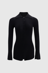 Duru Lapel Knit Bodysuit In Black