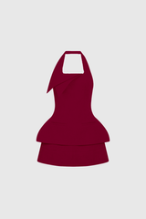 Dusan Halter Neck Asymmetric Skirt Set In Red