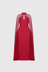 Dusana Pleated Mesh Shawl Maxi Dress