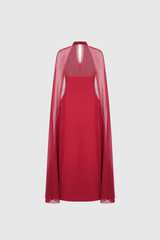 Dusana Pleated Mesh Shawl Maxi Dress