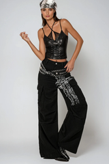 Dusica Backless Lace Up Leather Top