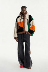 Eemeli Faux Fur Deconstruct Colorblock Jacket In Apricot