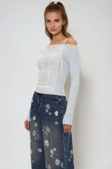 Eini One Shoulder Lace Top In Blue