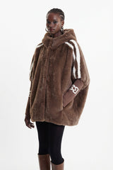 Ekkebert Faux Fur Hooded Jacket In Chocolate