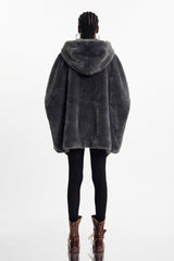 Ekkebert Faux Fur Hooded Jacket In Charcoal Gray