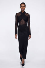 Elis Rhinestone Mesh Maxi Dress