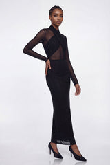 Elis Rhinestone Mesh Maxi Dress