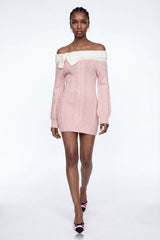 Eliso Off Shoulder Bow Knit Dress In Pink