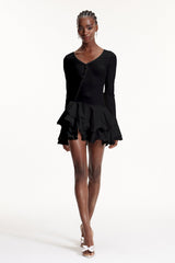 Ellington Asymmetric Button Ruffle Mini Dress In Black