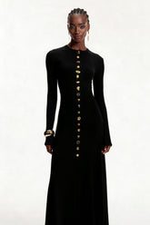 Elodie Button Ruffle Maxi Dress In Black