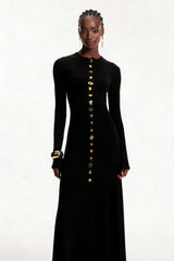 Elodie Button Ruffle Maxi Dress In Black