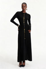 Elodie Button Ruffle Maxi Dress In Black