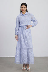 Eman Floral Cutout Skirt Set In Blue
