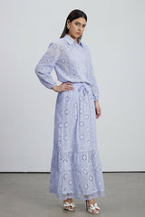 Eman Floral Cutout Skirt Set In Blue