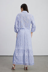 Eman Floral Cutout Skirt Set In Blue