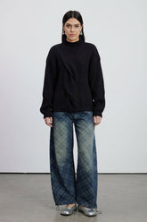 Emel Turtleneck Twist Knit Top In Black