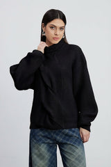 Emel Turtleneck Twist Knit Top In Black