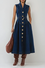 Emmanuel Sleeveless Denim Midi Dress In Blue