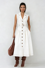 Emmanuel Sleeveless Denim Midi Dress In White