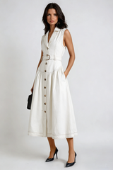 Emmanuel Sleeveless Denim Midi Dress In White