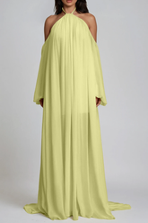 Emmanuele Backless Balloon Sleeve Maxi Dress In Butter Yellow