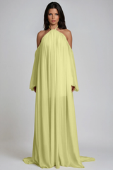 Emmanuele Backless Balloon Sleeve Maxi Dress In Butter Yellow
