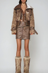 Emmeline Faux Fur Funnel Neck Jacket In Brown