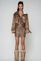 Emmeline Faux Fur Funnel Neck Jacket In Brown