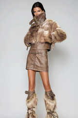 Emmeline Faux Fur Funnel Neck Jacket In Brown