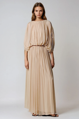 Faarax Drawstring Batwing Sleeve Ruch Skirt Set