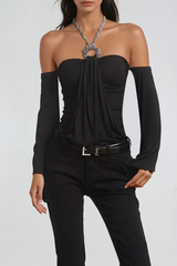 Fable Off Shoulder Draped Top In Black