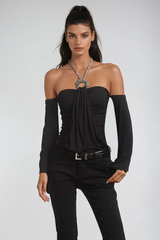 Fable Off Shoulder Draped Top In Black