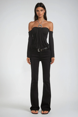 Fable Off Shoulder Draped Top In Black