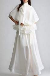 Fadi Batwing Sleeve Ruffle Maxi Dress