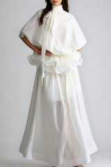 Fadi Batwing Sleeve Ruffle Maxi Dress