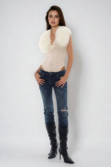 Fadia Faux Fur Lace Bodysuit