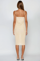 Fakhri Spaghetti Cowl Neck Embellished Midi Dress