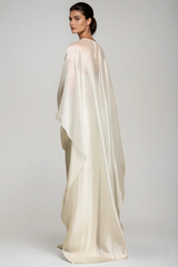 Fallon Mesh Shawl Silky Maxi Dress In White