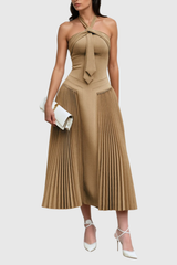 Faramund Halter Neck Pleated Maxi Dress
