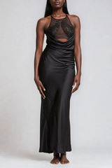 Fareeha Lace Cowl Neck Cutout Maxi Dress