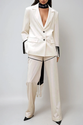 Fariba Backless Fringe Pants Set