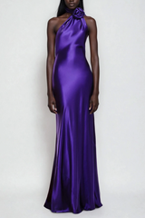Farit Flower Scarf Satin Maxi Dress